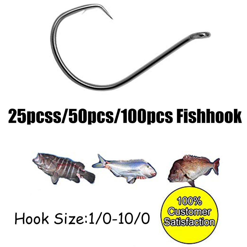 Bimoo 100PCS #1/0~#8/0 Light Offset Circle Fishing Hook For Live Bait Hook