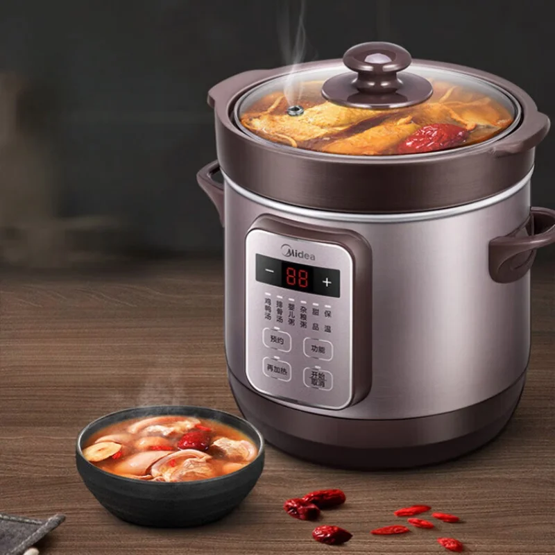 

Электрическая кастрюля для приготовления супа и каши Midea с 24-часовым таймером задержки и внутренней кастрюлей из фиолетовой глины, 220 л, в