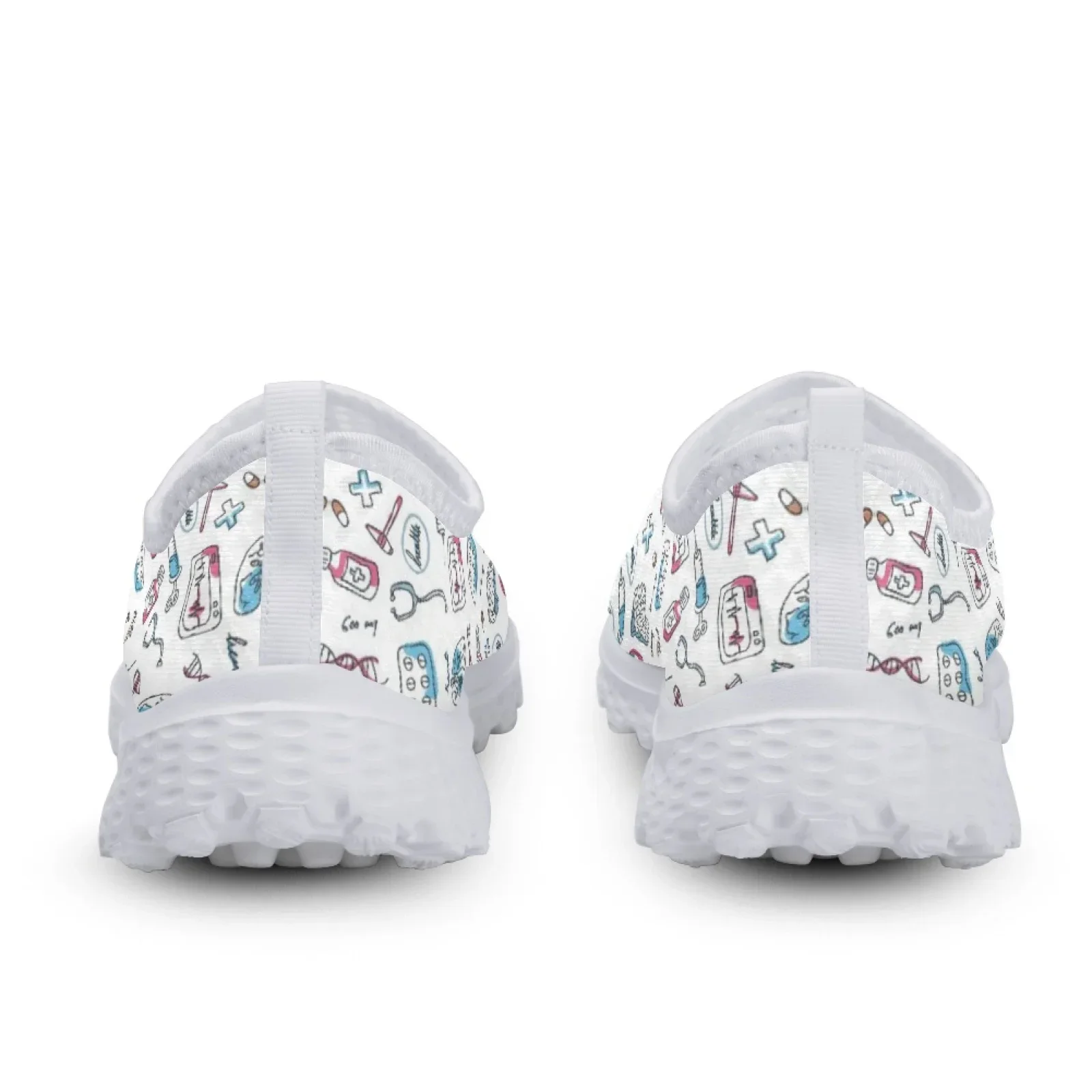 Cute Cat And Medical Tools Cartoon Female Flat Shoes ECG Cats With Mask Printed Women Mesh Sneakers Slip-on Loafers