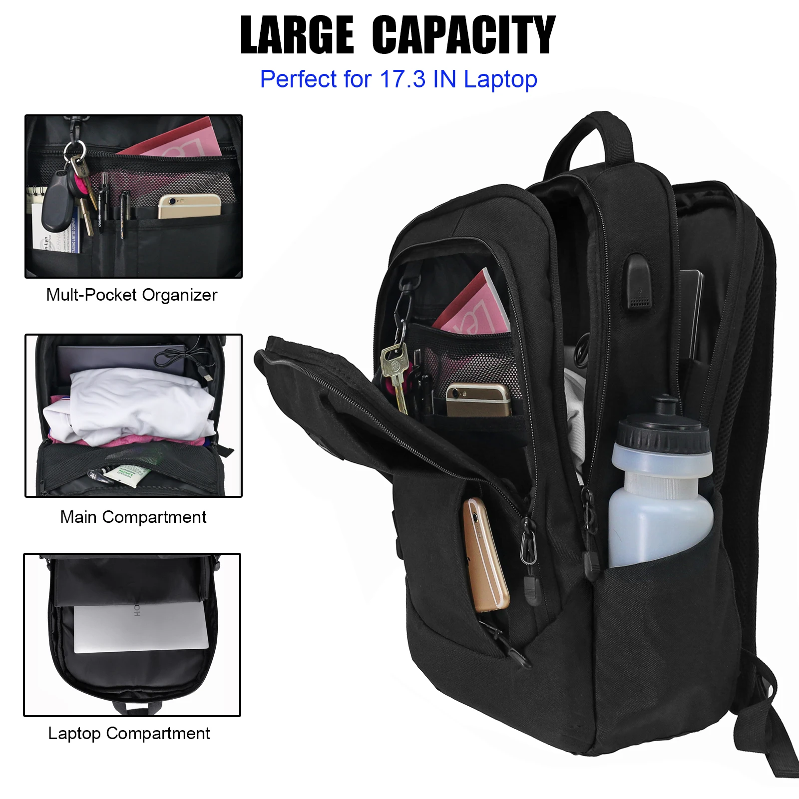 WOLT | Travel Laptop Backpack for Women & Men - airplane approved carry on Business Bag with USB Charging Port, fits 15.6 Inch N
