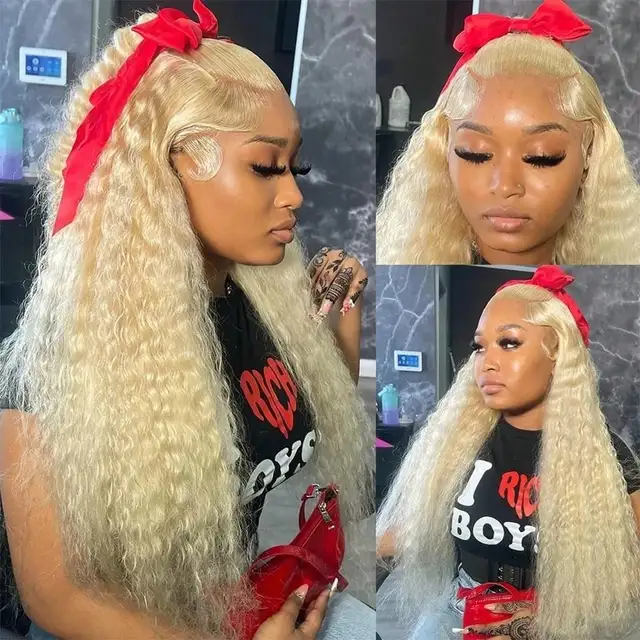 613 Blonde vague profonde 13x6 HD dentelle frontale perruque de cheveux humains 30 40 pouces 613 Blonde vague d'eau bouclée 13x4 dentelle avant perruques pour les femmes 1