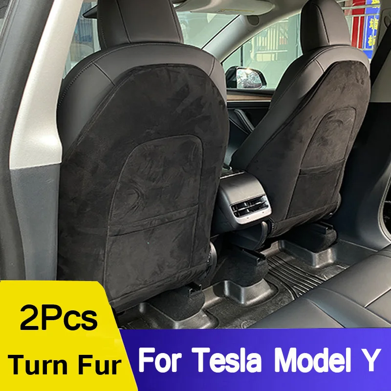Фото Подкладка для спинки сиденья для Tesla Model Y & Mode 3, задняя крышка для автомобильных сидений, Высококачественная кожаная защитная подкладка с отворотом и мехом, чистый коврик №3
