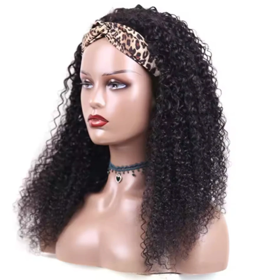 Parrucca con fascia in capelli umani ricci crespi, realizzata a macchina, in capelli umani Remy brasiliani per donna, densità 180%, colore naturale - immagine 3