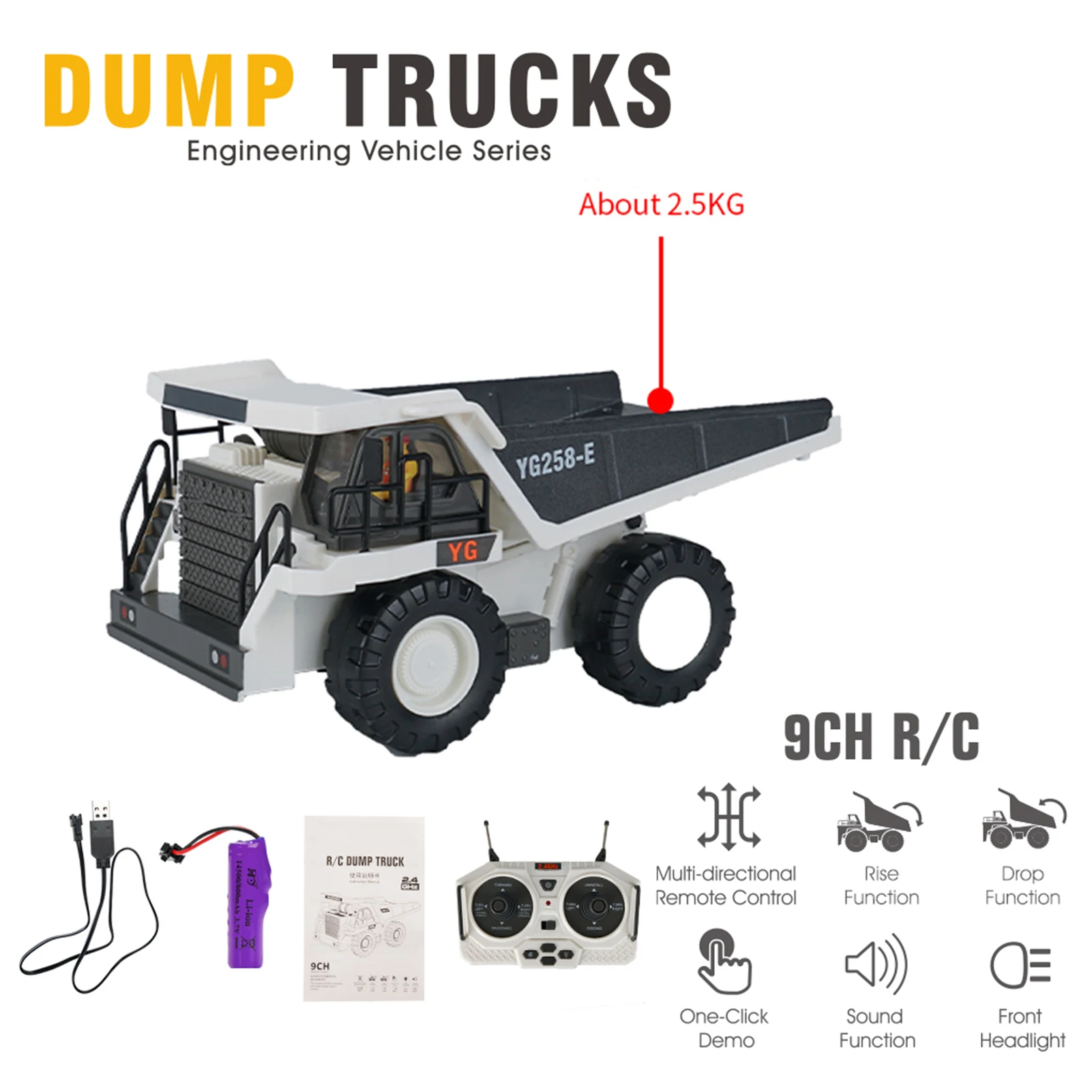 RC Excavator 1/20 2.4GHz 11CH RC Construction Truck Engineering Vehicles Educational Toys for Kids with Light Music 6
