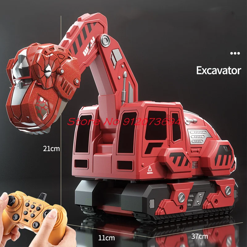 Alloy Children Remote Control Excavator Toy Car 2.4G 12 Channel Analog sound effects Cartoon Dinosaur Boy RC Excavator Toy Car 5