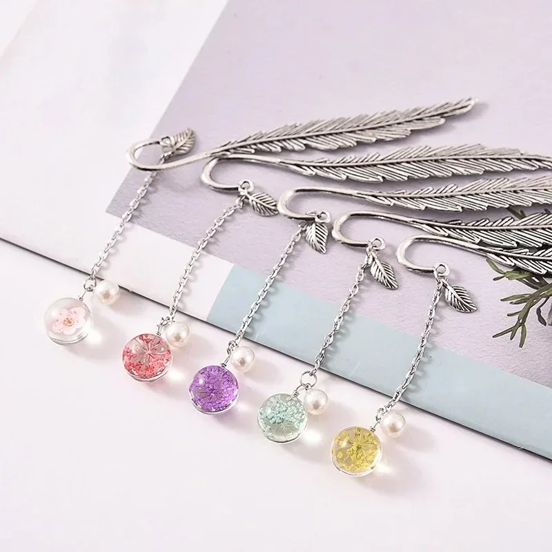 Metal Feather Bookmark with Glass Beads Pendant for metal bookmark,bookmarks stationery supplies