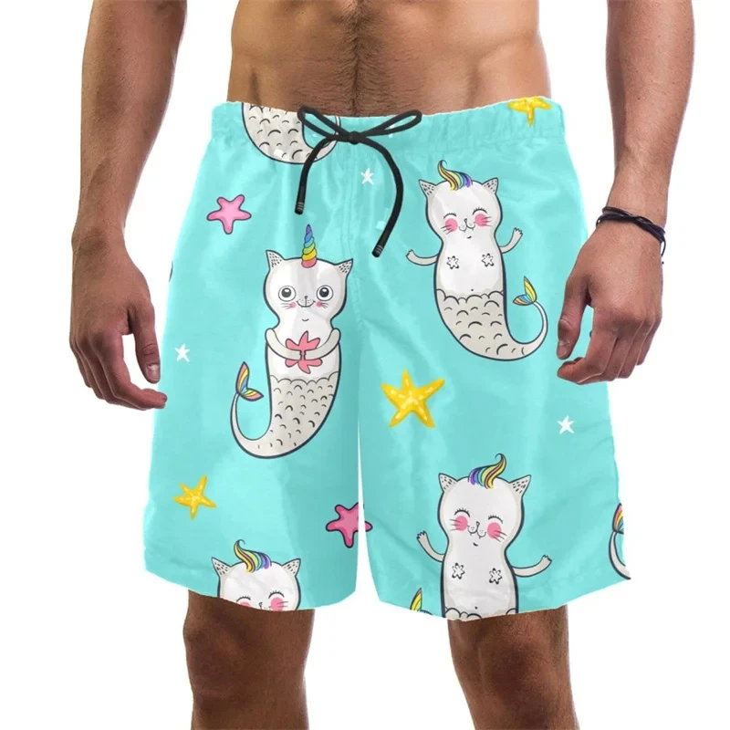 3d Print Funny Cat Beach Shorts For Men Quick Dry Swim Trunks Summer Drawstring Cool Vacation Surf Board Shorts Men Clothing 3