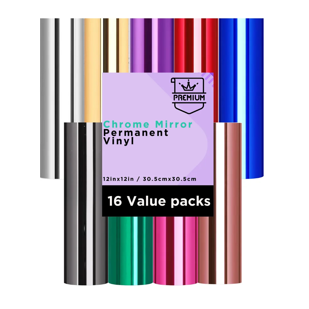 Metallic Vinyl Adhesive Vinyl for Cricut Machine 16pcs/18pcs Mirror Metallic Permanent Sheets for Decoration