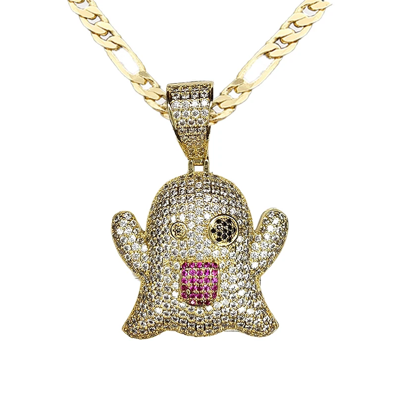 New Boutique Sprite Funny Pendant Cartoon Zircone 14K Gold Cuban Chain Hip-Hop Men'S Rock Ball Jewelry