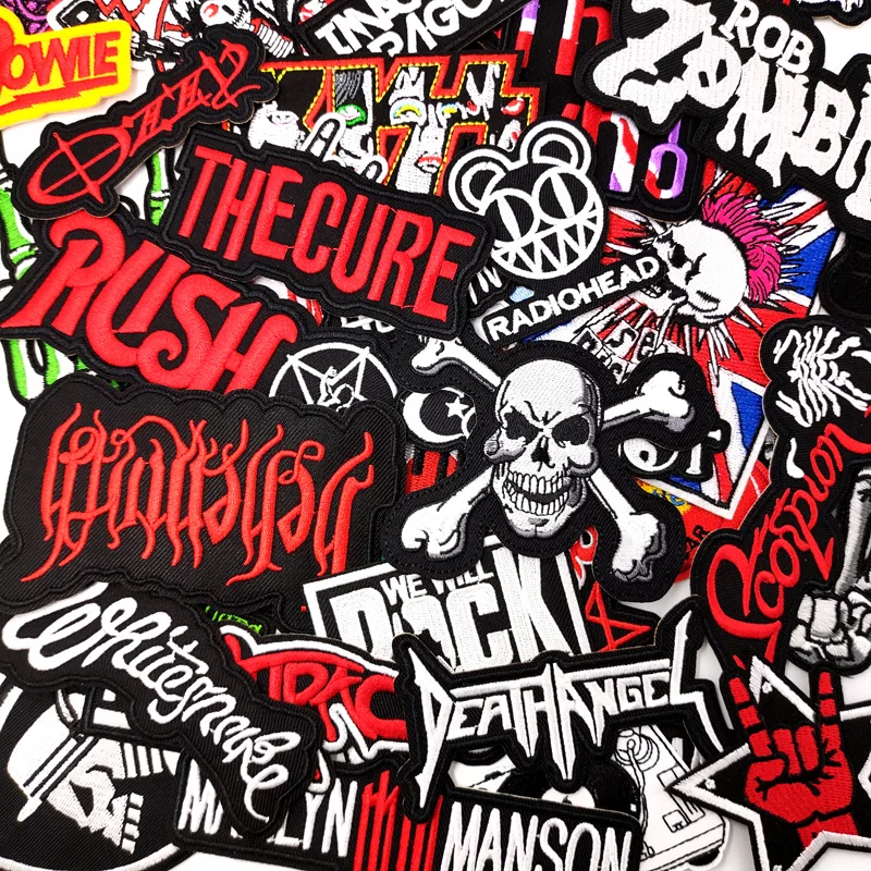 Skull Rock Bands Star Iron On Patches Apparel Sewing Fabric Handmade Appliques For Clothing Punk Music Stickers Badges Parche