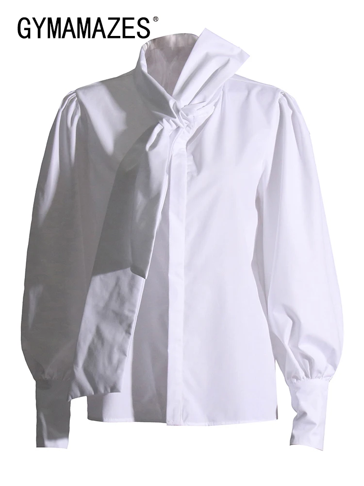 

GYMAMAZES Minimalist Solid Chic Blouses For Women Stand Collar Long Sleeve Single Breasted Loose Casual Shirts Female Fashion