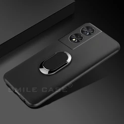 Black Classic 360° Rotating Finger Ring Silicone Case for 6.78 Inch Smartphones (Black)