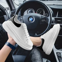 White Leather Unisex Platform Casual Sneakers - Breathable Outdoor Walking & Running Shoes - 38 (Black)