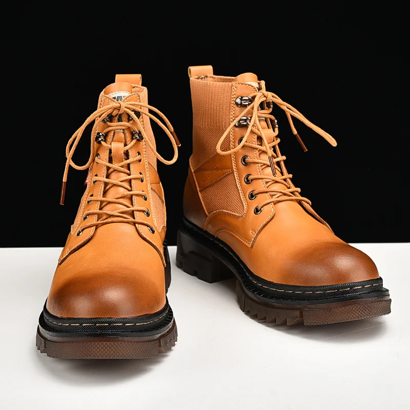 Men Leather Casual Martin Boots Lightweight Mens Trainers Running Walking Shoes_voghion.com
