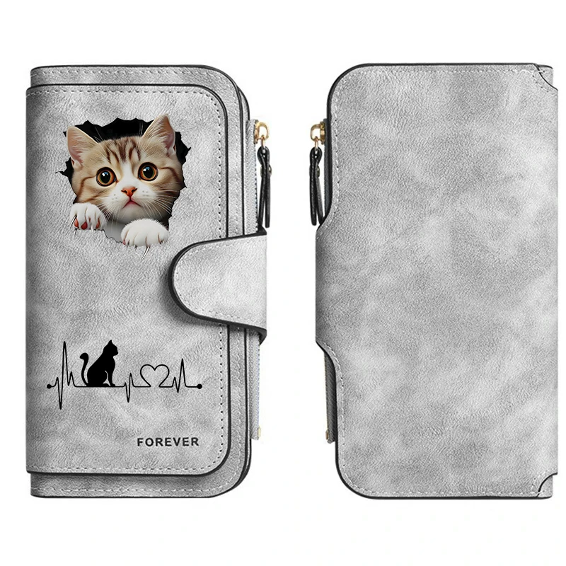 2D Niedliche Katzen-Herzförmige Damen-Geldbörse mit Reißverschluss, Schnallen-Handtasche, Münzgeldbeutel aus Weichem PU, Multikartenhalter mit Großer Kapazität – Detail 8