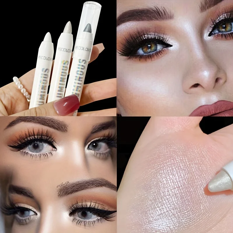 Long-Lasting Glitter Eyeshadow Highlighter Pencil for Eye Makeup - Waterproof, Pearly, White and Silver 2