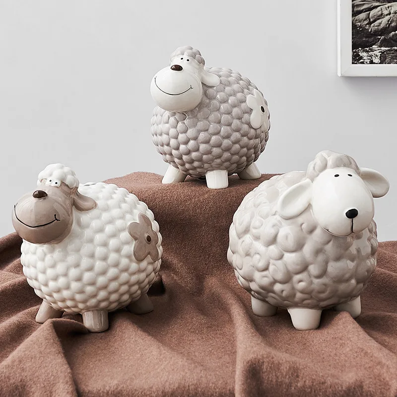 

Nordic Cartoon Creative Little Sheep Ceramic Piggy Bank Children's Room Desk Decoration Coin Piggy Bank Ornaments