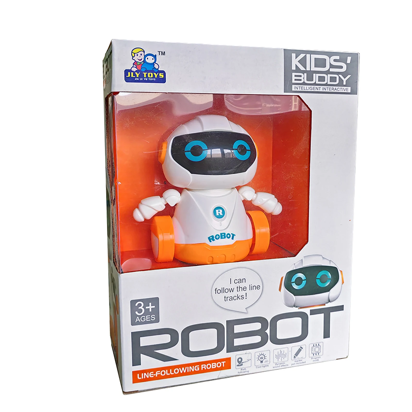 『Smart Line-Tracking Toy With Sound Effects』- Interactive Orange & White Educational Robot For Kids' STEM Summer Gifts_voghion.com