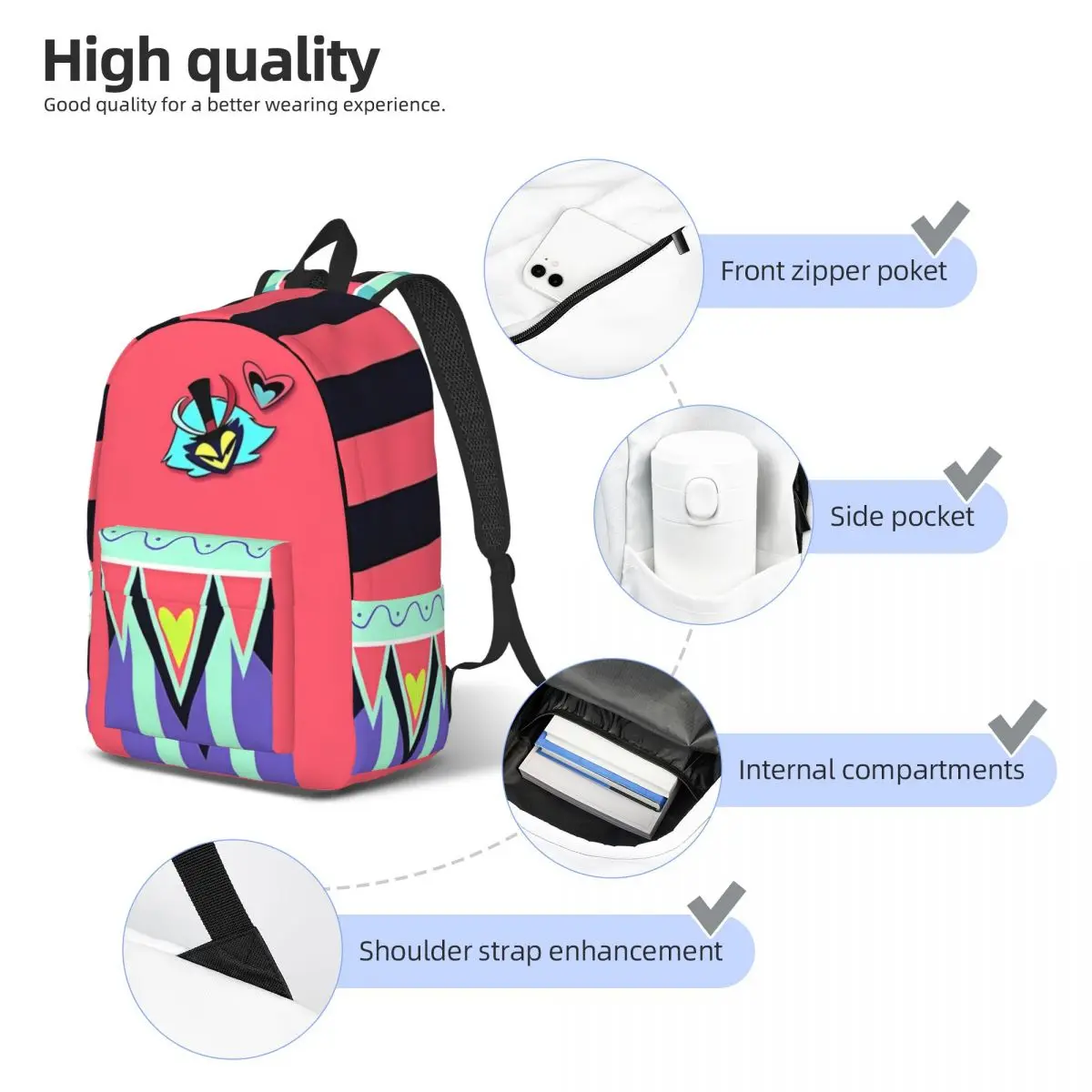 Fashionable and versatile H-Hazbin H-Helluva Boss Fizzarolli backpack, for both men and women, showcasing individual charm 5