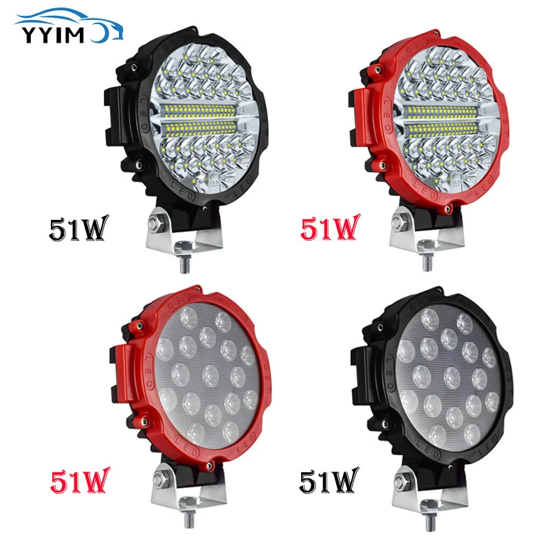 51W 7inch LED Work Light Offroad 4x4 Fog Lights Spotlight For Boats Atv
