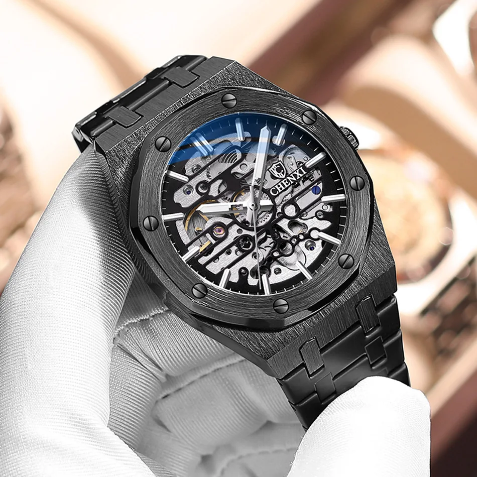 Big Dial Fashion Casual Men Mechanical Watches Automatic Stainless Steel Top Brand Push Button Clasp Sport Dress Wristwatch
