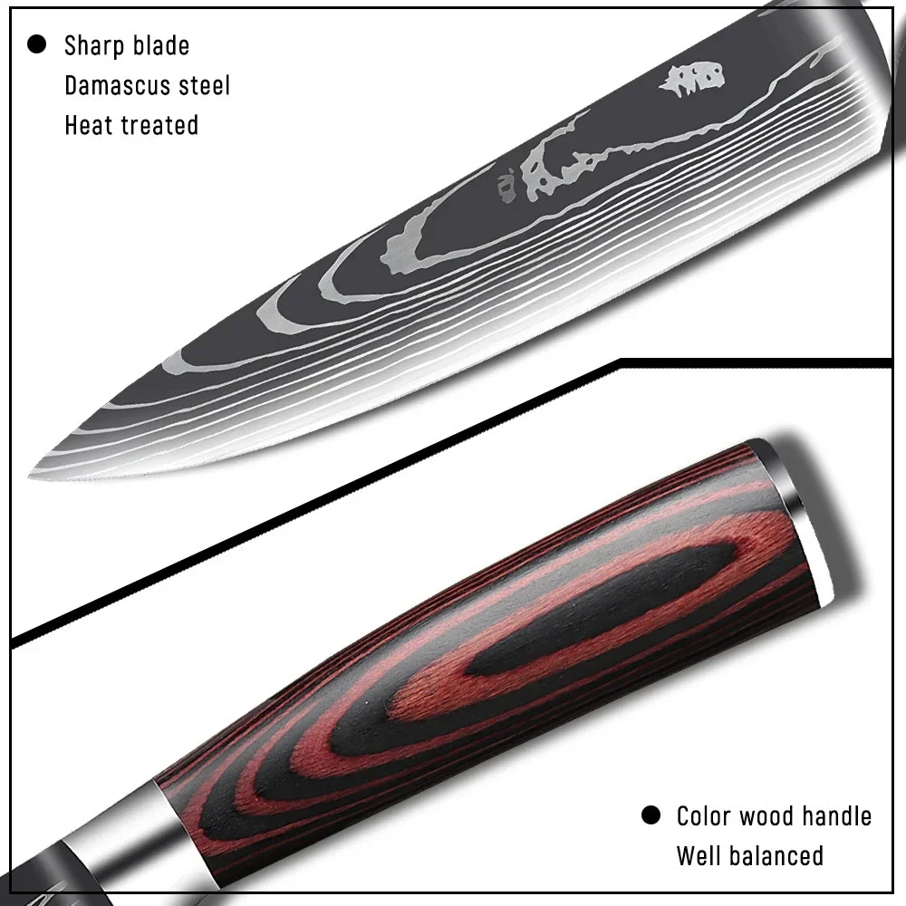 Kitchen Knives Laser Damascus Pattern Utility Professional Chef Santoku Meat Cleaver Accessories