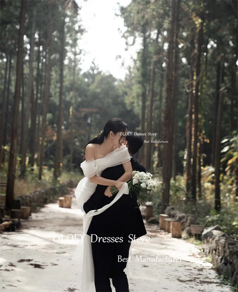 OLOEY Simple A Line Organza Wedding Dresses Off the Shoulder Sleeves Floor Length Bridal Gowns Customised Plain Mariage Korea 2