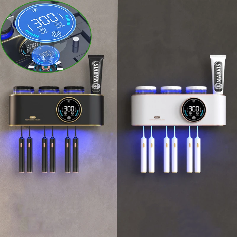 UV 칫솔 자동 살균기, 타이밍 공기 건조, USB 충전, 수납함 포함 벽걸이, 가정용 욕실 액세서리