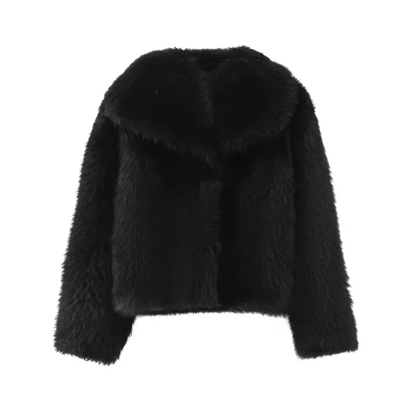 Women's Winter Fashion Loose Temperament Artificial Fur Effect Long Sleeved Short Jacket Trend