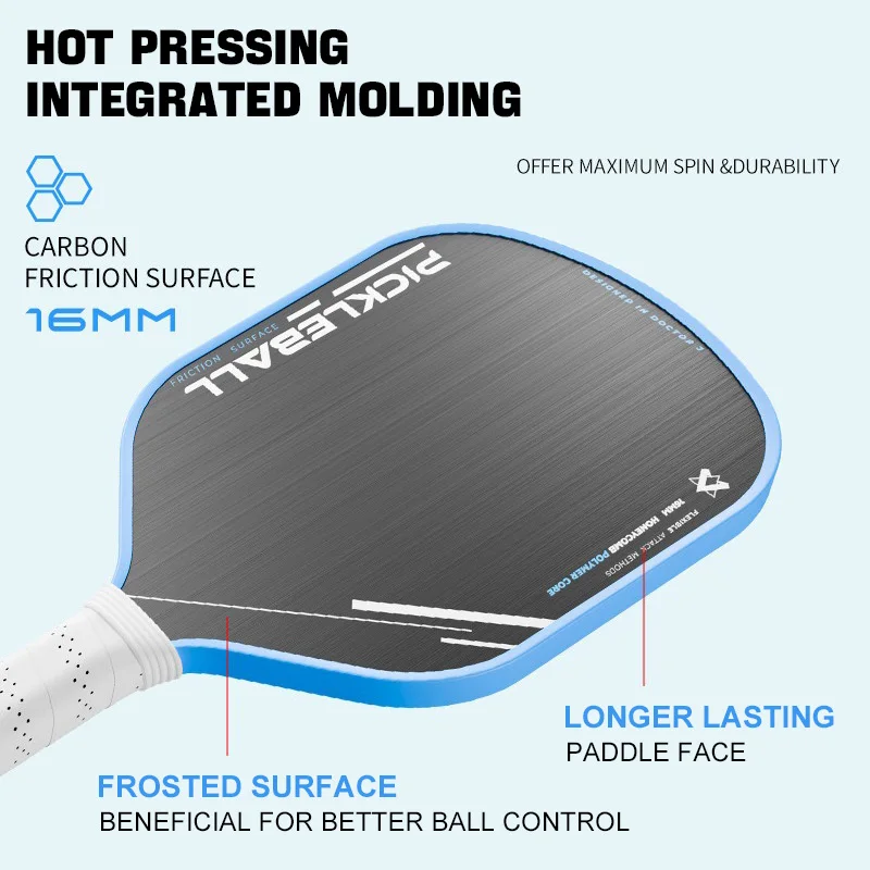 ATNEW 16MM Thermoformed Carbon Fiber Pickleball Paddle, Matte Cloth Teflon Training Racket
