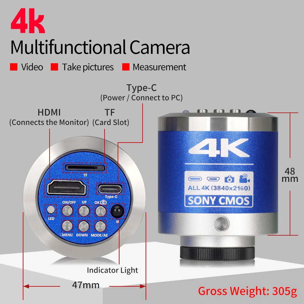 ZONGMAI 4K full HD Industrial microscope C-Mount Digital Camera PCB welding mobile phone repair enhanced stand microscope 3