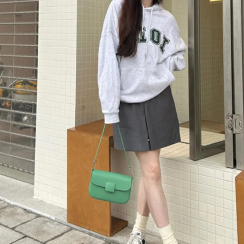 Retro Green Sle Shoulder Bags Women Small Square Buckle Leather Large Capacity Crossbody Bag Ladies Casual Commute Underarm Bag