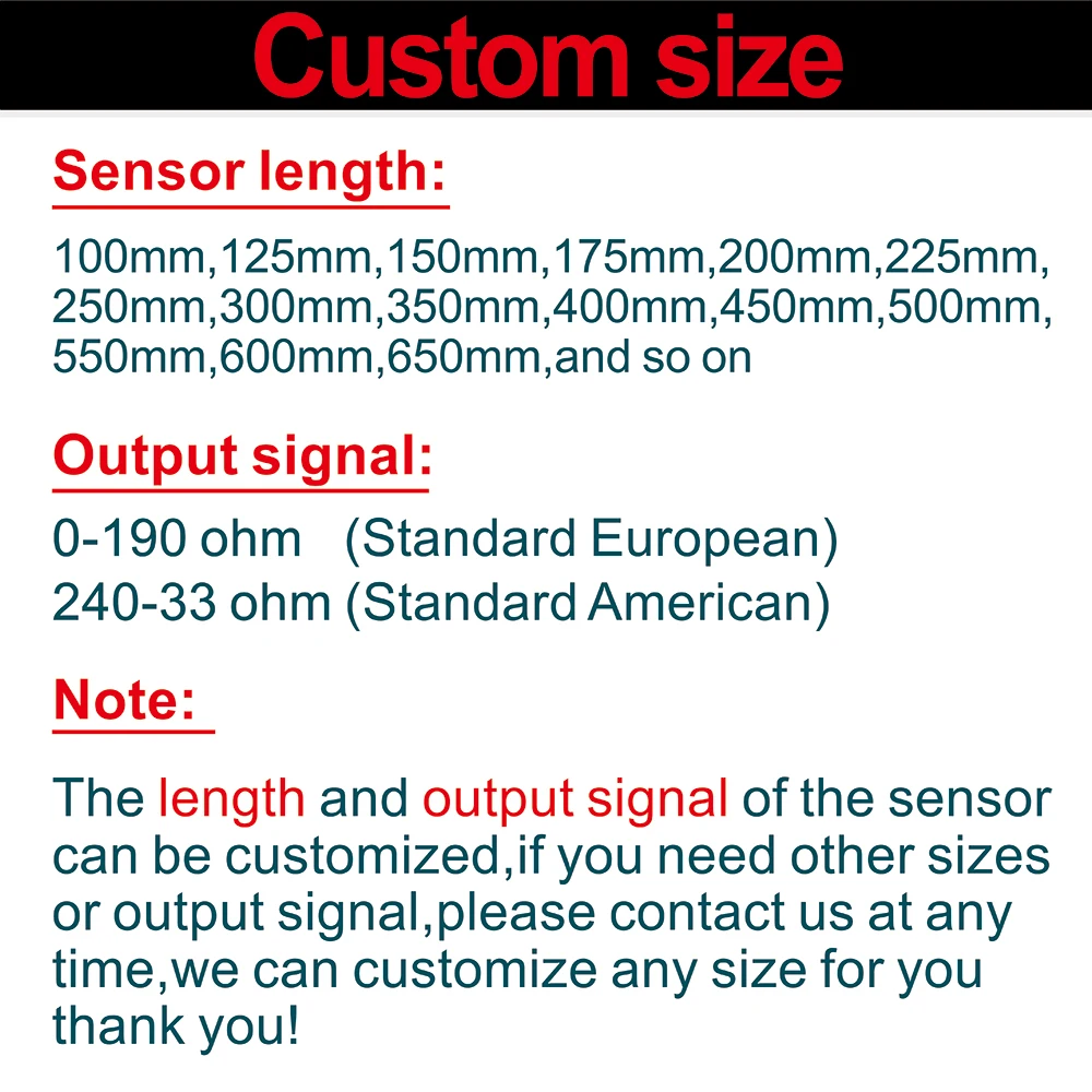 0-190 ohm 240-33ohm 수위 계량기 125mm 150mm 200mm 250mm 600mm 연료 수위 센서 연료 게이지 해양 보트 자동차 트럭용