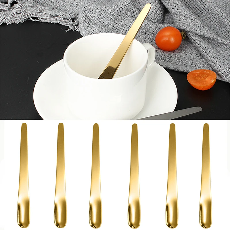 6PCS Coffee Spoon Stainless Steel Flat Spoon For Dessert Small Coffee Scoop Mixer Stirring Bar Spoon Kitchen Tableware