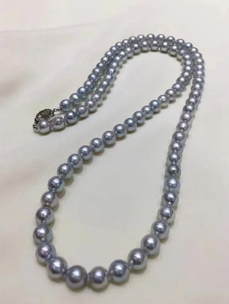 

Gorgeous 9-10mm South China Sea Silver Grey Pearl Necklace 18 inches 925s