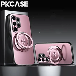 PKCASE 360° Rotating Ring Magnetic Phone Case with Matte Lens Protective Cover for Galaxy S23 Ultra (Pink)