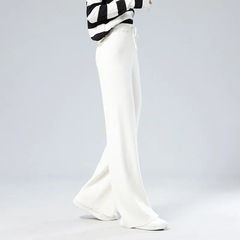 

Wool knitted wide-leg pants women's autumn and winter high waist drape wool mopping pants outer wear casual straight pants