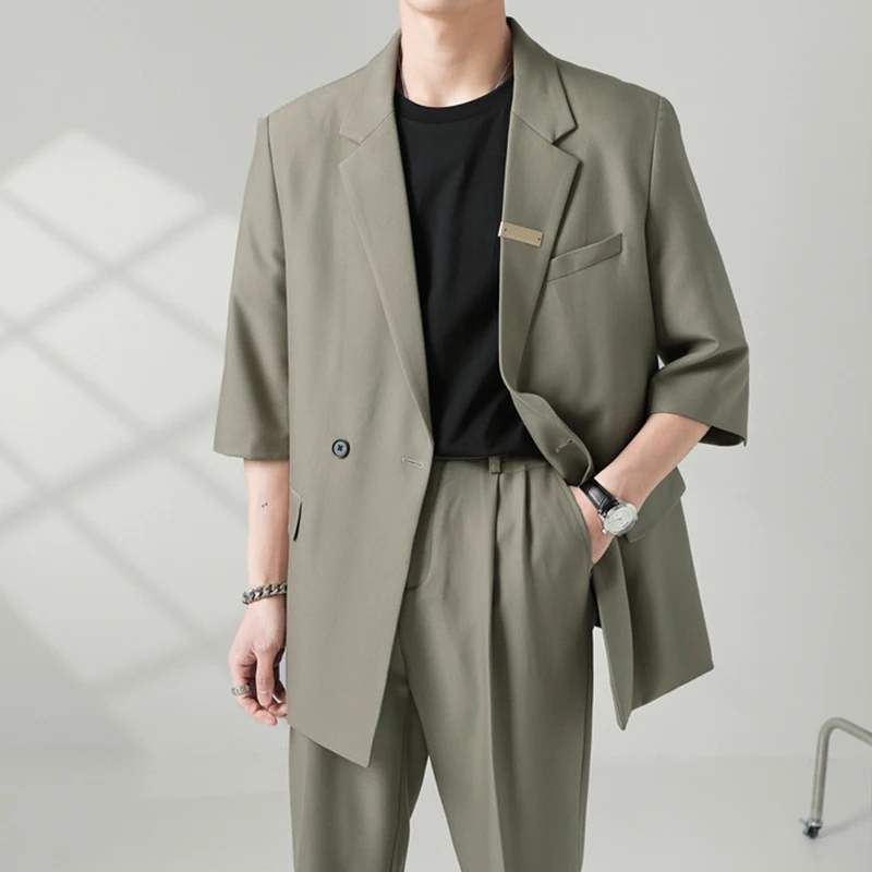 Autumn Men's Clothing Business Leisure Suit Jacket Set Streetwear Korean Popular Clothes Slim Pants Suit