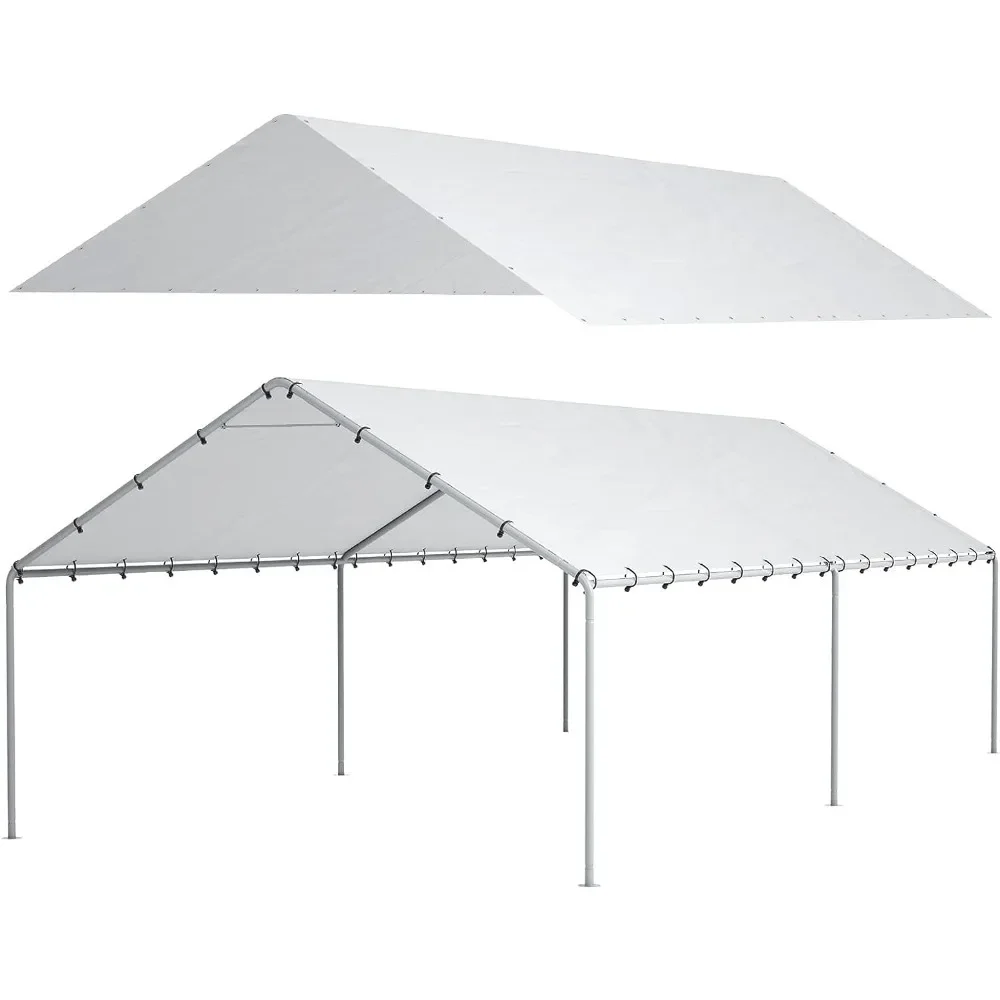 

Car Garage White 10 X 20 Ft Carport Replacement Canopy Cover Garage Top Tent Shelter Tarp With Free 48 Ball Bungee Cords Garden