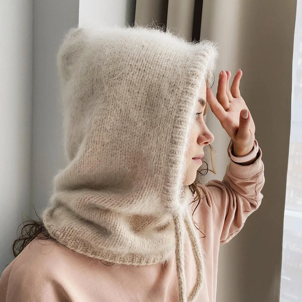 Winter Hats for Women Girls Warm Hooded Scarf Beanie for Female Youth Balaclava Kniting Skull Cap Ear Flap 2