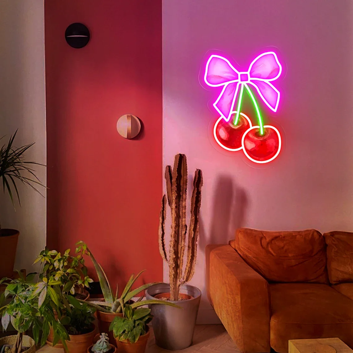 Coquette Cherry Bow Neon Sign Cherry sign Feminine Coquette Pink Bow Soft Girl Bedroom Decor Ribbon Trendy Wall Art