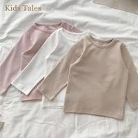 2024 Spring Newborn Baby Boys Girls Cotton T-shirt Clothes Toddler Crewneck Long Sleeve Solid Casual Autumn Tops Tees 3-36Months 1