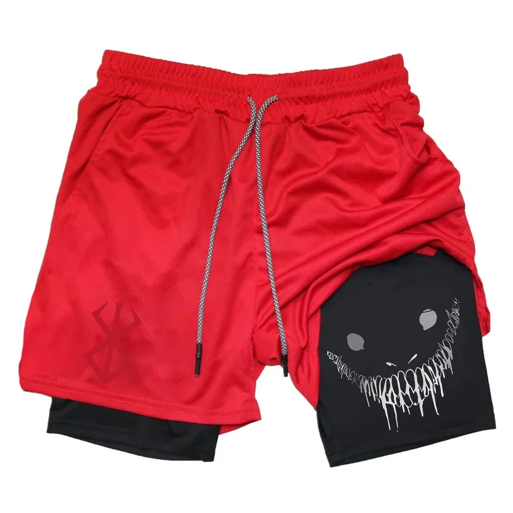 Men's 2-in-1 Gym Shorts Summer Compression Sportswear Double-layer Quick Dry Training Shorts Anime Printed Shorts Pants Workout 4