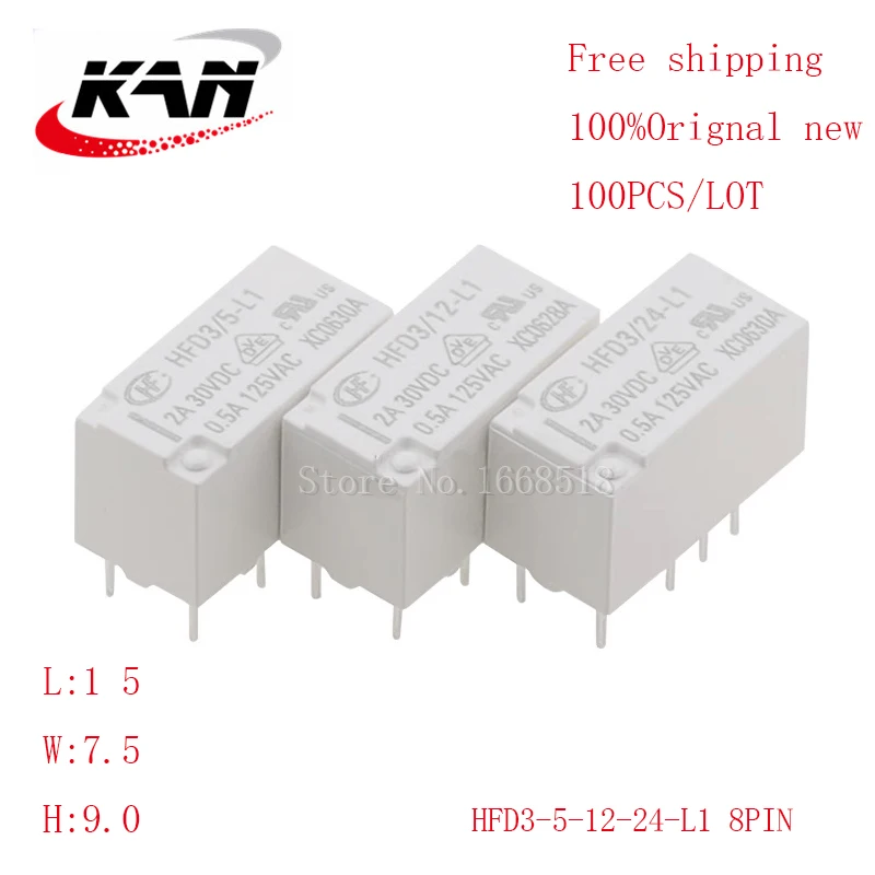 

Free shipping 100pcs relay HFD3/5-L1 HFD3/12-L1 HFD3/24-L1 5VDC 12VDC 24VDC 2A 30VDC 8PIN Original New