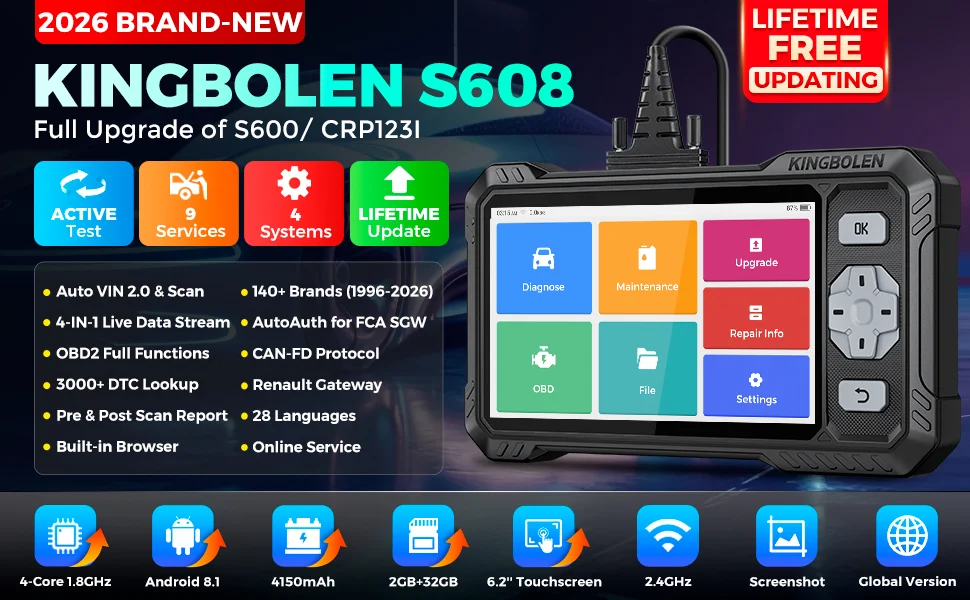 KINGBOLEN S608 OBD2-Scanner Bidirektionales Diagnosegerät AUTO-Diagnosewerkzeug mit FCA Autoauth, CAN FD & DoIP, 4 Systeme, 9 Reset-Funktionen – Detail 1