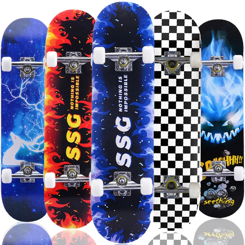 

31inch Street Maple Skateboard Adult Four-Wheel Alloy Double Tilt Skateboard Printed Patterns Long Board Beginner Teenager Gift