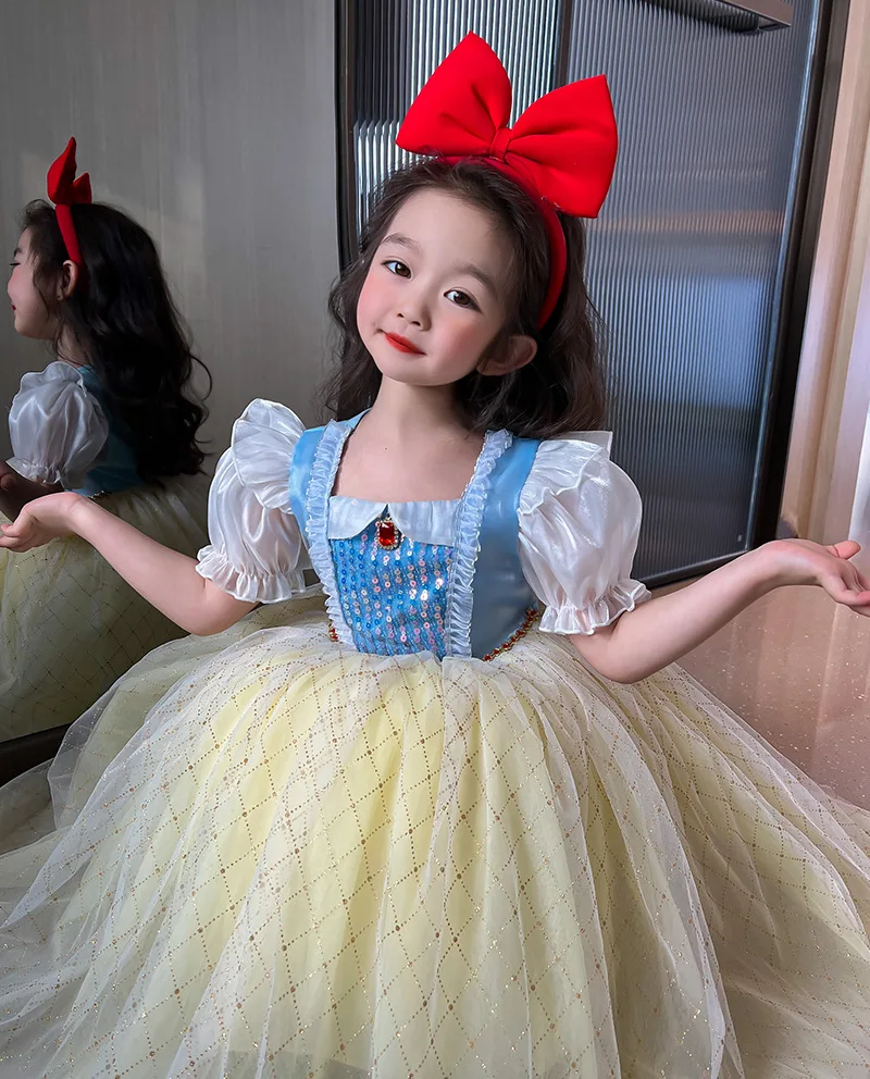 Sommerkleid Mädchen Kleid gedruckt Kleid Schnee wittchen Prinzessin Kleid Temperament flauschige Gaze Kleid kleines Mädchen Geburtstags kleid – Detail 18