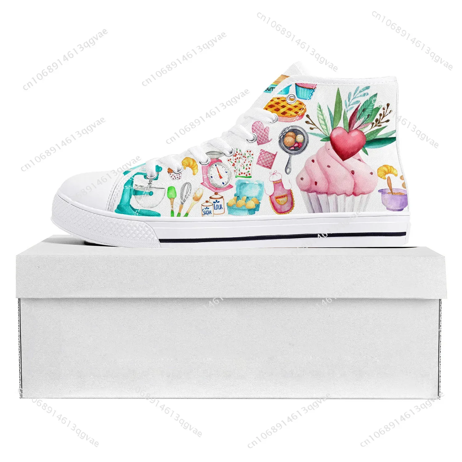 Cartoon Cake Chef High Top High Quality Sneakers Mens Womens Teenager Canvas Sneaker Casual Couple Shoes Custom Made Shoe White