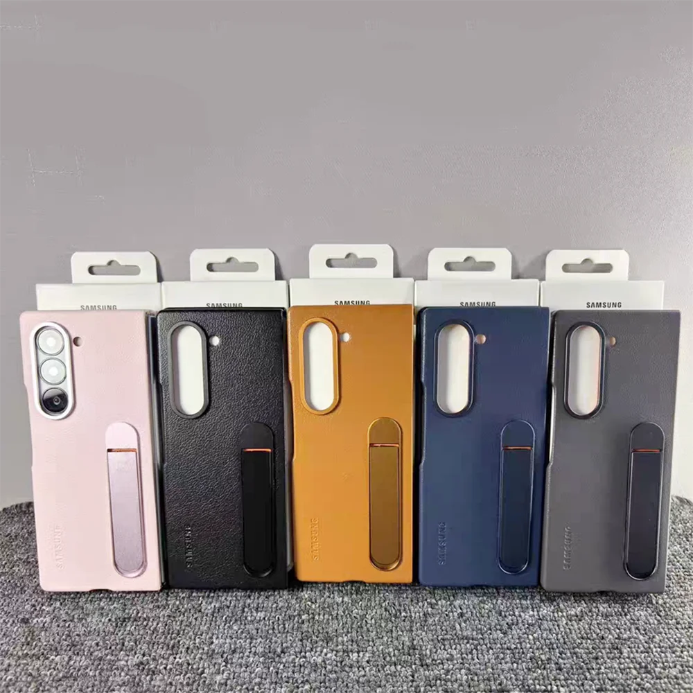 Luxury Leather Stand Case with Kickstand and Camera Protection, Slim Shockproof Shell