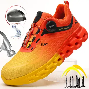ZLMY Light Safety Shoes Men Steel Toe Sneaker Rotatory Button Puncture Proof Work Shoes Man Fashion Work Safety Boots Anti-stab 1